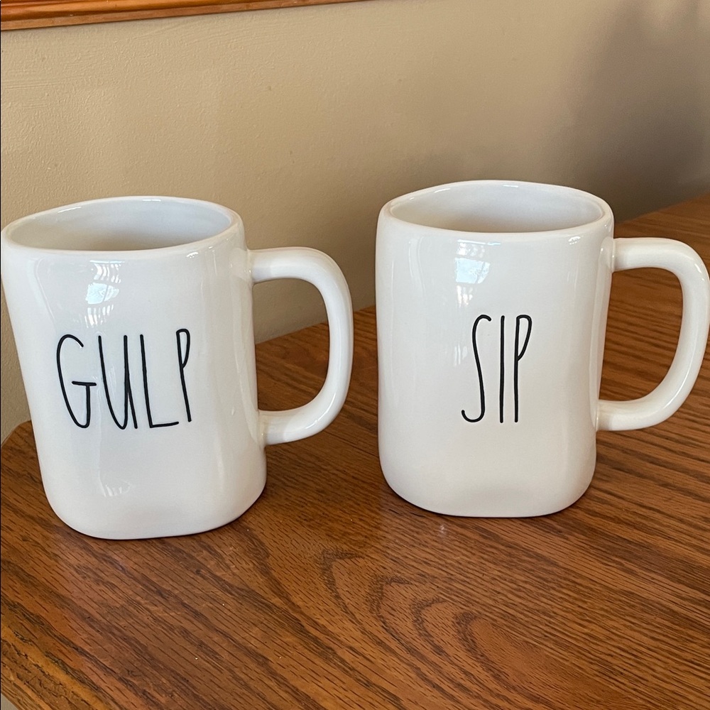 Rae Dunn White Mug Pair - Gulp and Sip